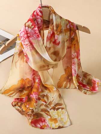 1pc Women's Vintage Floral Print Lightweight Scarf, Breathable And Sun-Protective, Suitable For Daily Wear