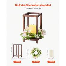 10 Set/30 Pcs Wooden Wedding Lantern Centerpiece, Includes 10 Wooden Lantern Candle Holder 10 Flameless LED Candle 10 Champagne Flower Wreath For Wedding Table Party Farmhouse Decor, Brown - Màu nâu, 30 cái - Xem 4