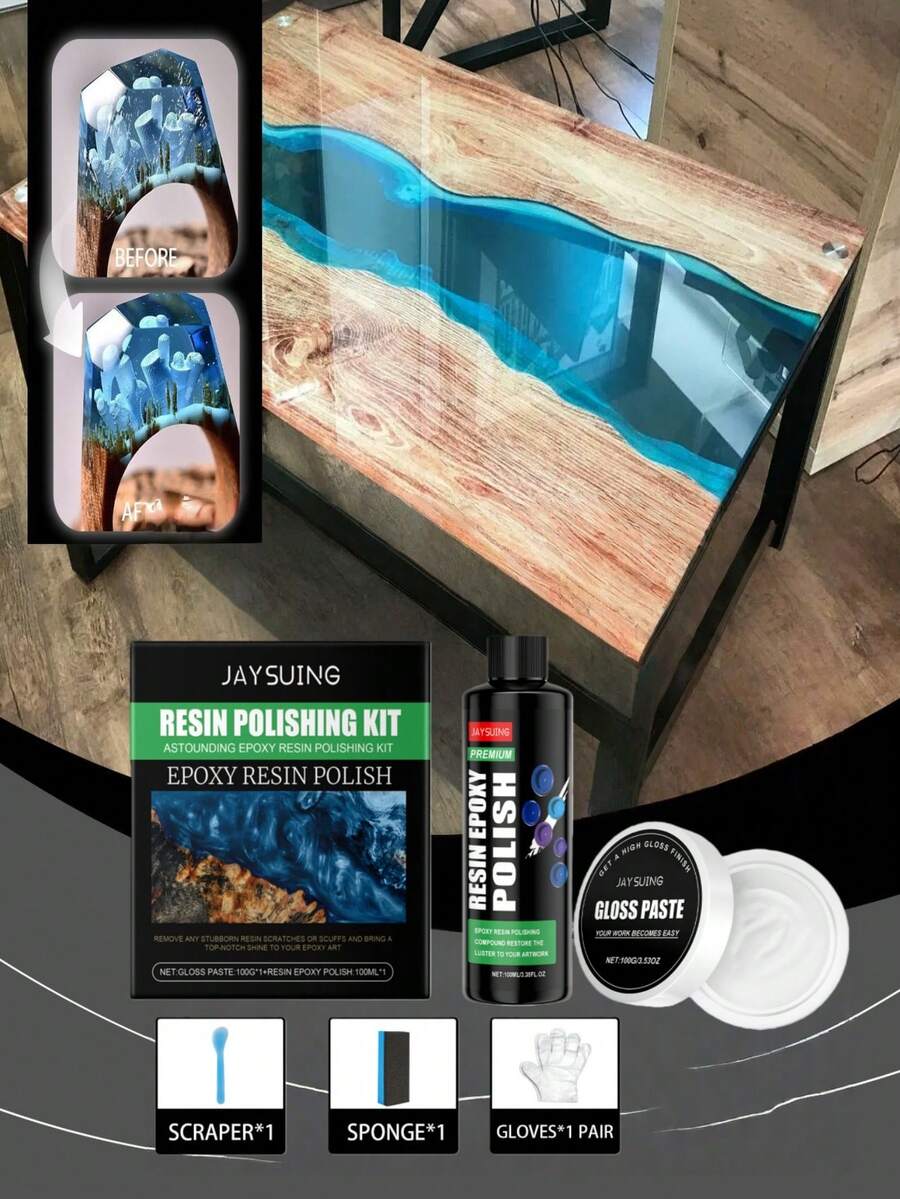JAYSUING Epoxy Resin Art Craft Making Jewelry Decor Renovation Polishing Kit, Stain Removal Cleaning Repair Scratch Polishing Surface Cleaning Care Agent, Restore High Gloss Of Epoxy Products, Make Old Items Look Brand New. - 彩色 - 查看 1