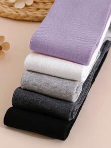 5 أزواج من جوارب بنات ذات لون واحد، حلوة وبسيطة، مناسبة للمدرسة والملابس اليومية، لجميع المواسم، الربيع/الخريف