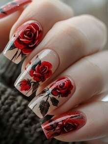 Bộ móng tay nghệ thuật ngày Valentine họa tiết hoa hồng, 24 móng giả, móng dán, móng giả phong cách Y2K, móng đỏ, dụng cụ làm móng. - Màu Đỏ Sâu - Xem 8