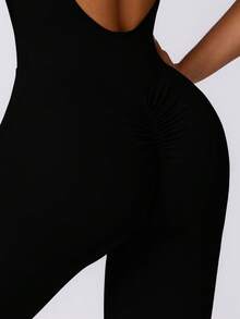MASKERT Women's Yoga Jumpsuit Exercise Sleeveless Sports Jumpsuit Quick-Drying High-Stretch Jumpsuit - 黑色 - 查看 8