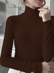 Áo lót nữ cổ chéo dệt kim màu trơn, thích hợp mặc công sở, hàng mới về mùa xuân, phong cách thường ngày. - Cà phê đen - Xem 6