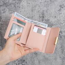 Monedero pequeño para mujeres, estilo coreano corto, monedero de monedas plegable y moderno para estudiantes - Gris - Ver 10