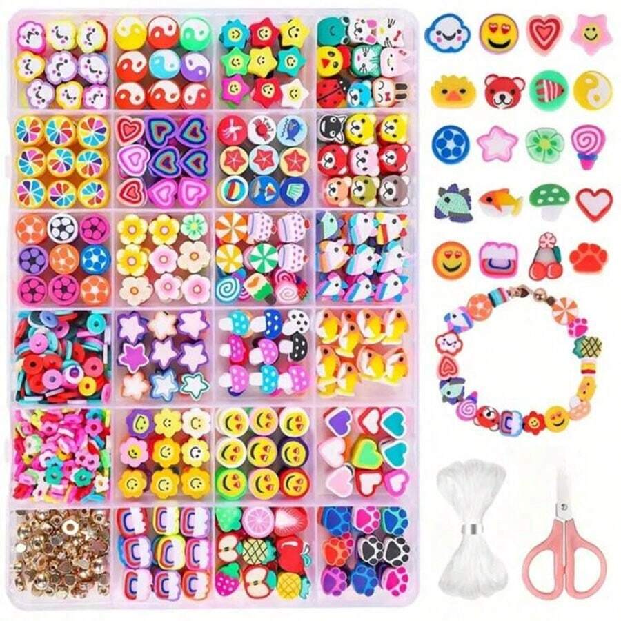 400pcs/Box 24 Assorted Patterns Soft Clay Beads Accessories Received DlY Making Set - Multicolor - View 1