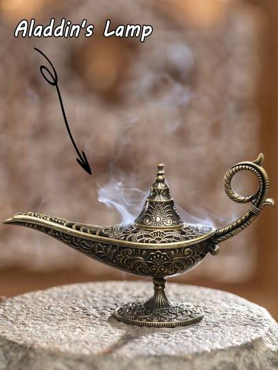 1件装魔法灯金属香炉及支架，家居装饰，适用于客厅、瑜伽冥想、佛教、茶道、桌面摆设，适合斋月、情人节、节日等场合。