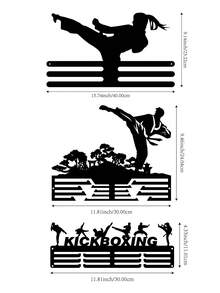 1 pieza Estante metálico para exhibir medallas de Taekwondo de oro, plata y bronce, soporte de pared para almacenamiento y decoración, adecuado para premios deportivos, resistente a la intemperie para exhibición en interiores/exteriores, regalo perfecto para aficionados y campeones deportivos - Negro - Ver 2