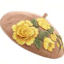 1 Pc Stylish Artistic Beret For Fall & Winter Boasting  Flair And Delicate Hand-Applied Floral Details - Hoa màu tím với mũ beret màu tím - Xem 4