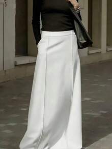 大码优雅长款A字裙，白色梭织面料，无弹力，舒适贴身，春季款 - 白色 - 查看 6