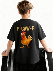 Boys & Teens Casual Printed Crew Neck Short Sleeve T-Shirt, Summer Top - Dark Grey - View 8