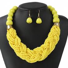 3 Pcs Bohemian Multi-Layered Seed Bead Oversized Jewelry Set For Women (Necklace & 2 Earrings), Unique Stylish Bold Sleek Versatile Delicate Dainty Minimalist Classic Modern Accessories, Light Luxury, Personalized, Fashionable, Suitable For Daily Wear, Work, Party, Wedding, Vacation, Music Festival, Dinner - màu sắc - Xem 2