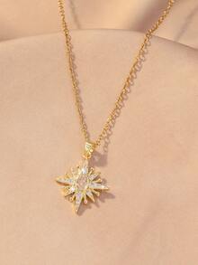 Hihho 1 chiếc vòng cổ mặt dây chuyền hình bông tuyết tối giản đính đá Cubic Zirconia thời trang cao cấp đa năng, quà tặng trang trí vòng cổ thanh lịch cho nữ, vòng cổ mặt dây chuyền tinh tế, vòng cổ mặt dây chuyền bằng đồng cho nữ - Vàng - Xem 11