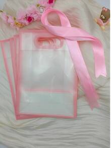 5 piezas Bolsas de regalo de plástico transparente con asas troqueladas, bolsas de flores de PP reutilizables con cintas, adecuadas para bodas, novias, fiestas de cumpleaños, ocasiones de negocios, se pueden usar como embalaje de regalo para el Día de la Madre (Rosa) - Rosa - Ver 6