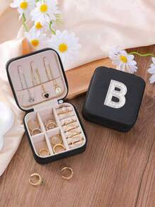 1 cutie de bijuterii cu perle albe, cutie de bijuterii de călătorie, cutie de bijuterii, cutie de machiaj, cutie de depozitare, cadou personalizat - cutie de bijuterii de călătorie roz, cadou de ziua de naștere pentru femei, cadou de Crăciun pentru adolescente, cutie de bijuterii de călătorie cu litere AZ