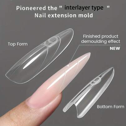 Professional Nail Art Tool Kit - 240pcs Layered Nail Extension Molds - Oval And Long Stiletto Paperless Layered Nail Tips - Full Size With Storage Box - Thin Design - Durable Extension Molds - Specialized Nail Tool Set - Suitable For Long Stiletto And