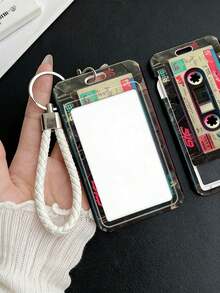 1pc Retro Cassette Design Card Sleeve With Sliding Mechanism And Anti Loss Rope - Retro Music Cassette ID Card Clip, Durable ID Card/Student/Transportation Card Clip, Retro Style Gift For Nostalgic Enthusiasts - Multicolor - View 3