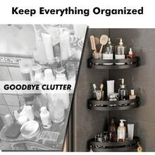 两件套浴室收纳架，包含化妆品收纳架、调料架、壁挂式收纳架和浴室配件。防水、防锈、防霉。免打孔设计。自带背胶。浴室配件/浴室工具 - 彩色 - 查看 3