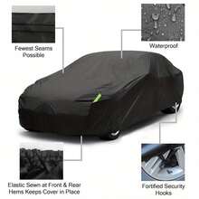 210T Car Cover With Reflective Strips, High-Quality Anti-Scratch Material, Waterproof, Snow-Proof, Dust-Proof, Easy Installation, Provides All-Weather Protection For Your Beloved Vehicle - Black - View 7