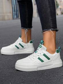 New Spring Versatile White Casual Sneakers For Men, Breathable Lightweight Non-Slip Athletic Shoes - White and green - View 13