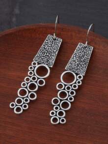 1pair Vintage Creative Silver Color Geometric Hollow Circle Bubble Shape Pendant Earrings For Women's Personalized Holiday Party Daily Accessories Gifts - Earrings - View 4