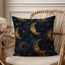1 Stück Galaxy Gold Mond Sonne Stern Muster Kissenbezug, einseitiger Muster, weiches Pfirsich-Samt Material, 40*40/45*45/50*50 cm Kissenbezug geeignet für Heim-Innenraum, Wohnzimmer Dekoration, Party Dekoration, Feiertags-Sofa Dekoration Kissenbezug Geschenk, ohne Kissenfüllung - Verschiedenfarbig - Übersicht 7