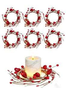 MEHELANY 1pc Valentine's Day Candle Wreath, Red Heart-Shaped Berry Candle Holder Wreath, Red Berry Candle Wreath Mini Floral Wreath, Large, Suitable For Valentine's Day, Wedding, Window, Dining Table Center Decor, Room Decor, Window, Fireplace Mantel, Door - Multicolor - View 1