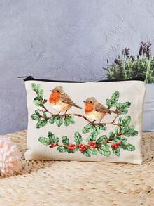 Diese charmante Kosmetiktasche mit einem Rotkehlchen- und Beerenzweig-Design ist eine leichte Reißverschlusstasche mit exquisitem beidseitigem Druck. Sie eignet sich nicht nur ideal zum Aufbewahren kleiner Gegenstände wie Toilettenartikel und Münzen (als praktische Münzbörse), sondern auch perfekt als Valentinstags-Geschenk oder Hochzeitsfavour., Reise-Toilettenartikel-Kosmetiktasche, Schminktisch-Dekoration, Kosmetiktasche, Reiseessentiell - Verschiedenfarbig - Übersicht 2