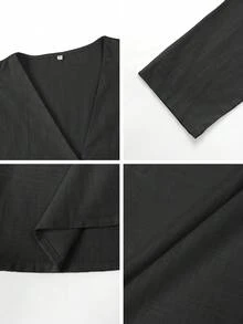 Look Polly Women's 2-Piece Casual Everyday Matching Set, Single-Breasted Long Sleeve Pink Top Paired With Straight Wide-Leg Pants, Suitable For Valentine's Day Date Night, Carnival Parties, And Beach Vacation - Black - View 8