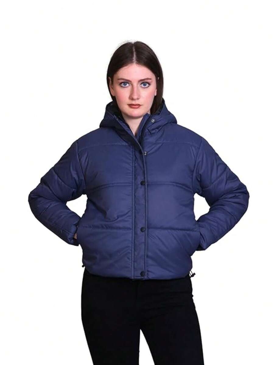Hooded Crop Jacket For Women In Full Zipper || Stylish Jacket For Women Winter Wear With Hood || - 米色 - 查看 1