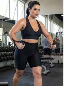 Top Feminino Plus Size Nadador com bojo Cropped Suplex Poliester Grosso Academia G1 G2 G3 - Preto - Visão 4