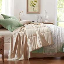 Juego de cama para todas las estaciones con edredón, sábanas y fundas de almohada, color verde salvia - 02 - Salvia y beige-rejilla - Ver 4