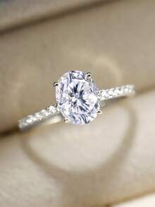 1ct-2ct-5ct Shiny Oval Engagement Ring, 925 Sterling Silver Women's Promise Ring, Eternity Ring, Exquisite Jewelry Gift - Silver - View 8