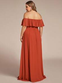 EVERPRETTY Plus Size High Slit Orange Off-Shoulder Elegant Bridesmaid Dress, Suitable For Spring/Summer Weddings, Parties And Valentine's Day Formal Occasions Party - Burnt Orange - View 2