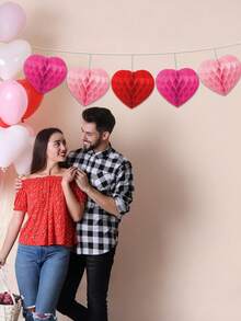 6个情人节蜂窝心形纸球，情人节造型蜂窝纸球，情人节派对装饰蜂窝球，适用于节日、商场、家居、办公室等场所，粉色和红色心形蜂窝球，适合情人节、婚礼派对装饰、生日派对装饰 - 彩色 - 查看 8