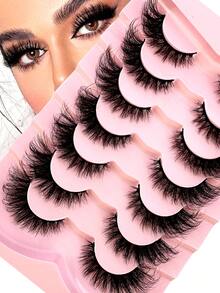 7对半截假睫毛，猫眼假睫毛，漫画风格，短款柔软3D仿貂毛假睫毛，自然妆容，女士/女孩礼物，7mm-16mm，假睫毛自然，超轻盈，持久耐用，放大双眼，手工制作，柔软亲肤，单根假睫毛，猫眼假睫毛，专业级，女士适用-47 - 黑色 - 查看 2