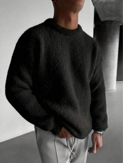 ANDREILEE Korean Style Autumn/Winter Fuzzy Round Neck Sweater, Unisex Back To School Outfit, Loose Fit Knitted Pullover Top, Fashion