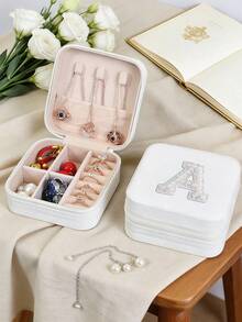 1 cutie de bijuterii cu perle albe, cutie de bijuterii de călătorie, cutie de bijuterii, cutie de machiaj, cutie de depozitare, cadou personalizat - cutie de bijuterii de călătorie roz, cadou de ziua de naștere pentru femei, cadou de Crăciun pentru adolescente, cutie de bijuterii de călătorie cu litere AZ
