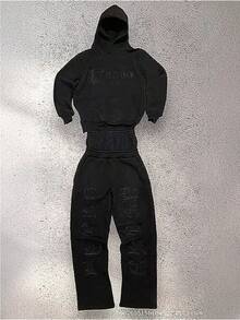 Men's And Women's  Brand Loose Straight Casual Pants Spring And Autumn American High Street Sweatpants Suit - 黑色西裝 - 查看 1