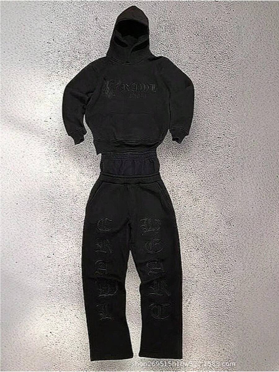 Men's And Women's  Brand Loose Straight Casual Pants Spring And Autumn American High Street Sweatpants Suit - 黑色西裝 - 查看 1