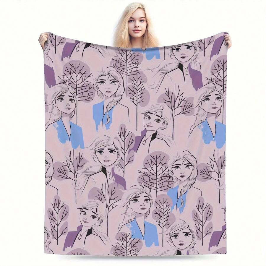 Frozen Anna Cartoon Anime Blanket Fce Print Portable Lightweight Thin Throw Blanket For Home Bedroom Quilt - 款式1 - 查看 1