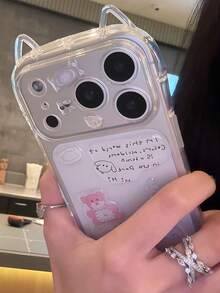 DIY Cute Funny Bear Snowman Tree Illustration Stickers Transparent Phone Case Compatible With IPhone 17 Pro Max 17 Pro 17 16 Pro Max 16 Pro 16 15 Pro Max 15 Pro 15 14 Pro Max 14 Pro 13 Pro Max 12 Pro 12 11 Girl Creative Cat Ears Clear Shockproof Cover