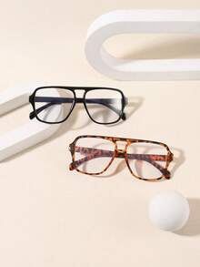 1 PC Women's Acrylic Glasses Frame Pilot Square Polycarbonate Frame Stylish Flat Glasses For Daily Reading And Daily Clothing Decor - Multicolor - View 16