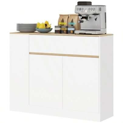 HOMCOM Sideboard, Kitchen Cabinet With Drawer, Adjustable Shelf, Storage With Anti-Tip System, Side Table For Kitchen Or Dining Room, 105 X 30 X 81.5 Cm, White