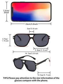 1 par de gafas de hombre con montura cuadrada de PC negra, puente doble, unicolor, estilo minimalista y callejero - Negro - Ver 4