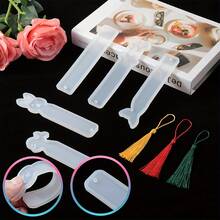 5pcs DIY Resin Bookmark Mold Kit, Includes 20pcs Random Color Tassels - Silicone Epoxy Resin Casting Mold, Can Make Rabbit, Cat, Feather And Rectangle Shapes - Great For Handmade Crafts - Apricot - View 7