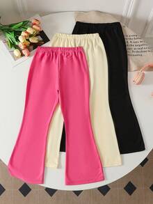 3pcs/Set Girls' Casual Minimalist Bow & Floral Print Flare Pants - Multicolor - View 2