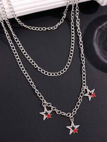 1 件朋克摇滚多层银色金属空心星裤链，哥特式时尚配饰万圣节父亲节礼物学校珠宝男士 Y2k 配饰男士链条牛仔裤配饰哥特式珠宝返校街头万圣节配饰街头服饰配饰