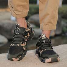 1 Pair Unisex Camouflage Casual Sneakers, Low-Top Lace-Up, Breathable Rubber Sole, For Indoor & Outdoor Wear - Black - View 2