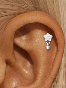 1pc 925 Sterling Silver Mini Stud Flat Back Earrings For Women | Helix Cartilage Piercing Jewelry | Dainty Star Cubic Zirconia Lotus Climber Stud Earrings For Women Jewelry Gift - Multicolor - View 6