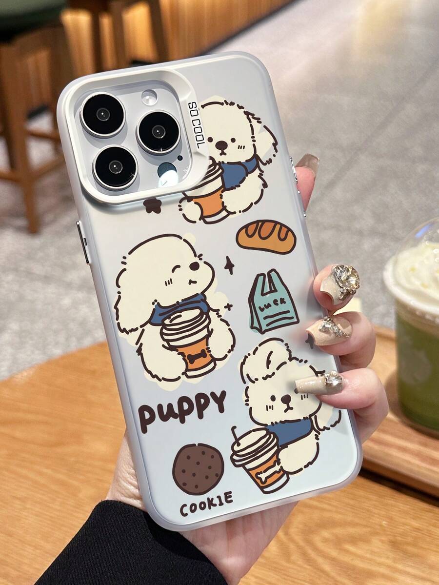 1pc Graffiti Puppy Design Fashionable White Phone Case, Featuring Anti-Fall And Scratch-Resistant Full-Body Protection, Suitable For Daily Use And Travelers, Compatible With IPhone XR/11 Pro Max/7P/8P/12 Pro/12 Pro Max/13 Pro/13 Pro Max/14 Pro/14 Pro Max/15 Pro/15 Pro Max/14/15Plus/16E/16 Pro/16 Pro Max/17 Pro/17 Pro Max/Air/SMART8, Galaxy A55/A15/S23/S24/S25 Ultra - White - View 1